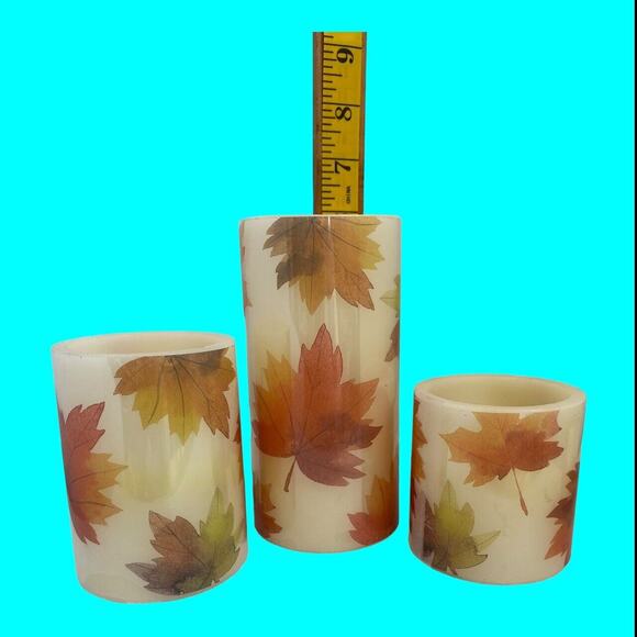 Flameless LED Candles Set Of 3 Maple Leaf Decor Tested 3 AAA Batteries - Picture 8 of 12